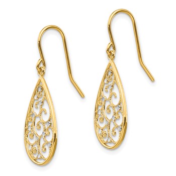 14k and White Rhodium Polished Swirl Teardrop Dangle French Hook Earrings — alternate view