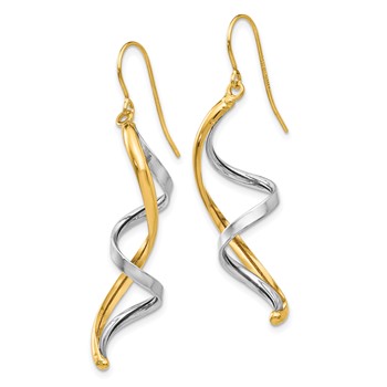 14k Two-tone Polished Fancy Spiral Dangle French Hook Earrings — alternate view