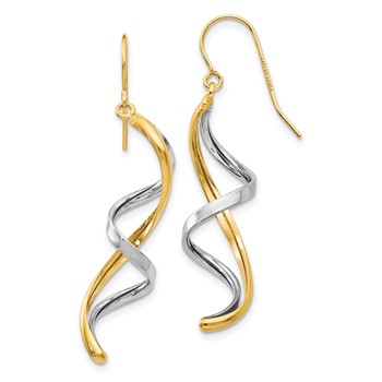 14k Two-tone Polished Fancy Spiral Dangle French Hook Earrings