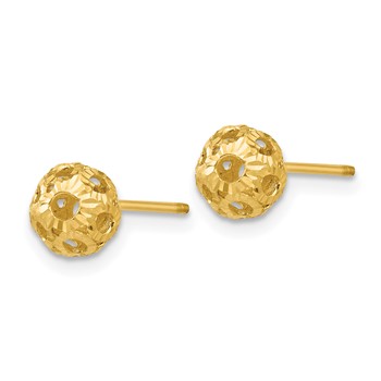 14K 5mm Diamond-cut Fancy Pierced Ball Post Earrings — alternate view