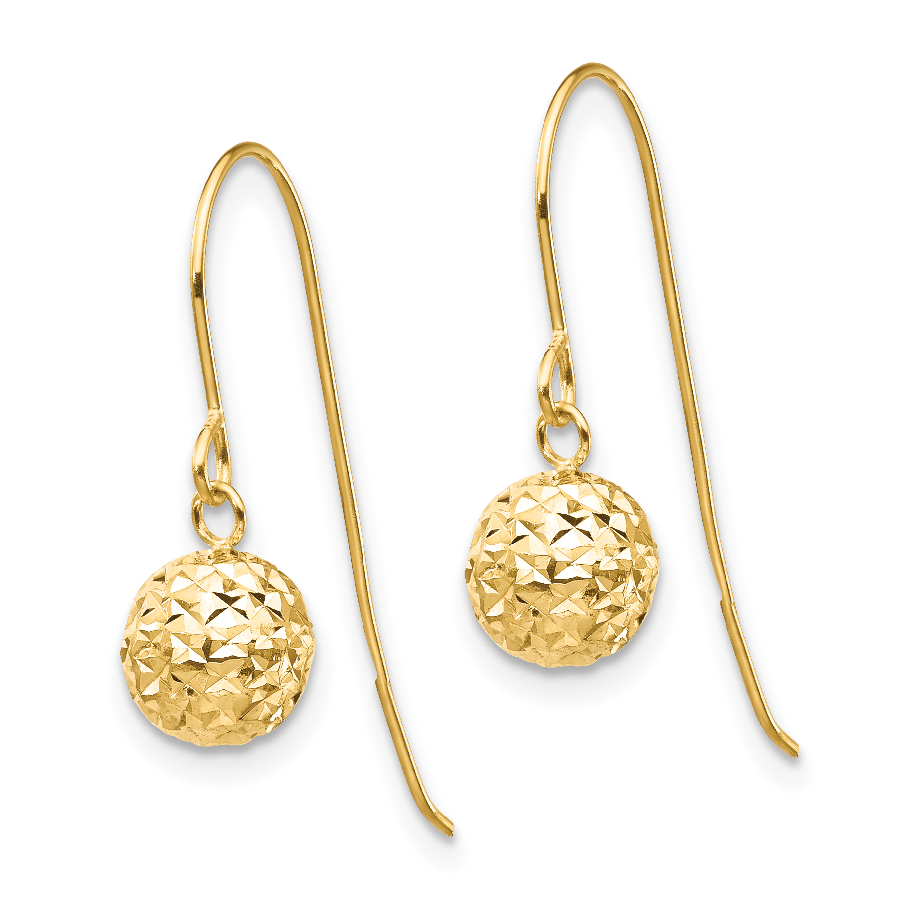 Bead Dangle French Hook Earrings Real 14k Yellow Gold 18x6mm Women's Hollow product image view 2