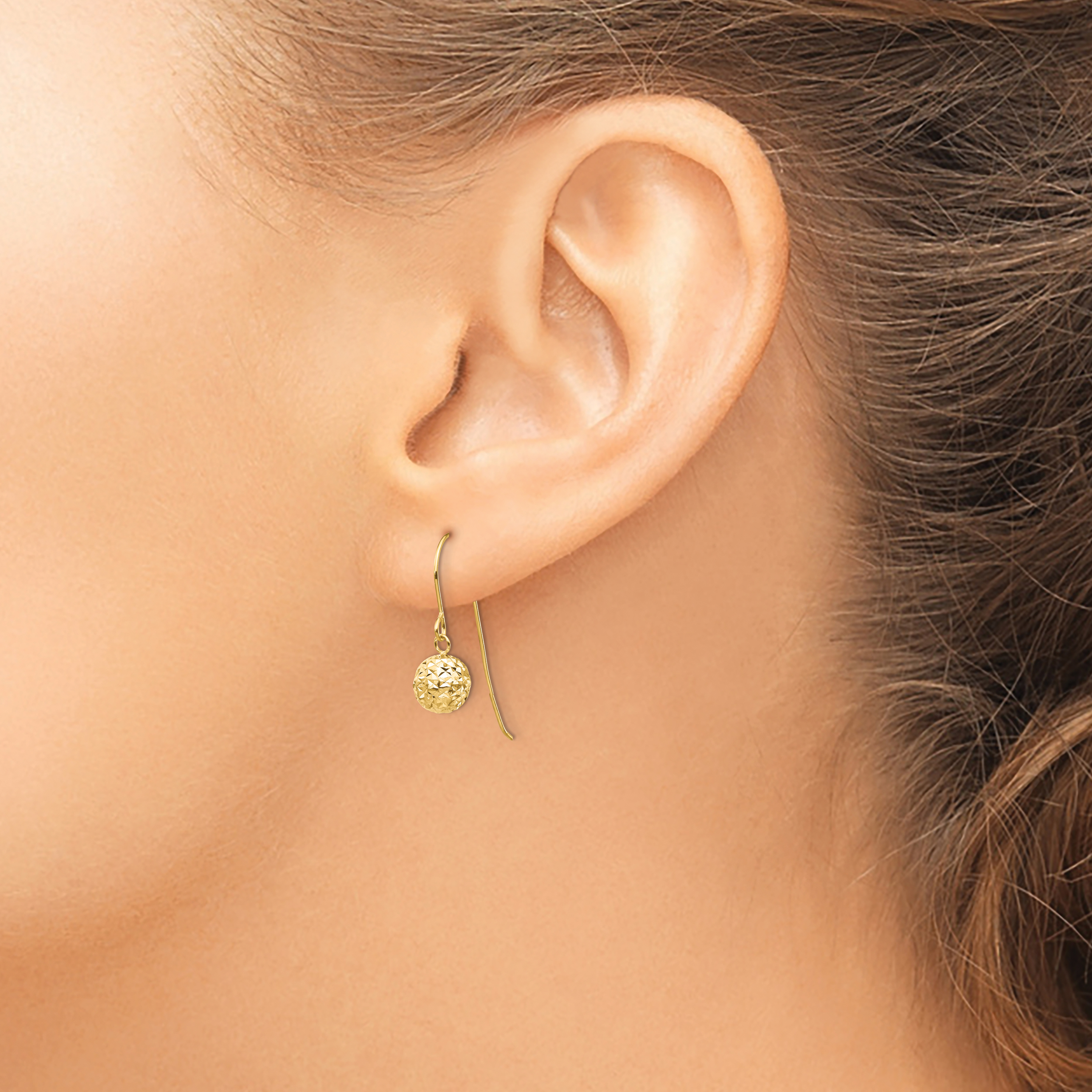 Bead Dangle French Hook Earrings Real 14k Yellow Gold 18x6mm Women's Hollow product image view 3