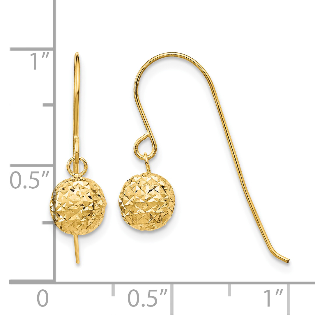 Bead Dangle French Hook Earrings Real 14k Yellow Gold 18x6mm Women's Hollow product image view 4