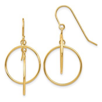 14k Polished Circles Dangle French Hook Earrings
