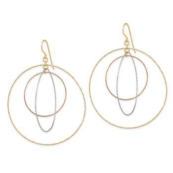 14k Tri-color Diamond-cut Graduated Circles Dangle French Hook Earrings — alternate view
