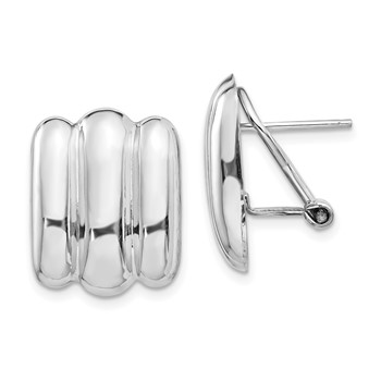 14k White Gold 15x19mm Polished Ribbed Fancy Omega Back Post Earrings