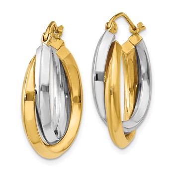 14k Two-tone Polished Double Hoop Earrings — alternate view