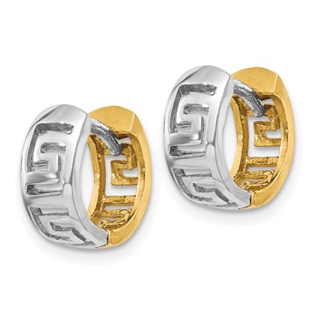 14k Two-tone Greek Key Hinged Hoop Earrings — alternate view