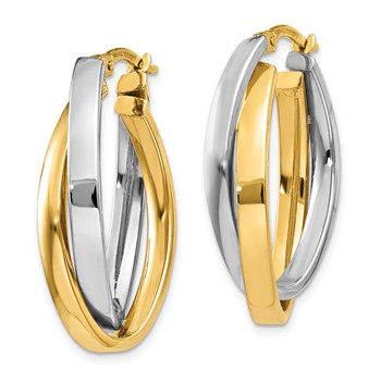 14K Two-tone Oval Hoop Earrings — alternate view