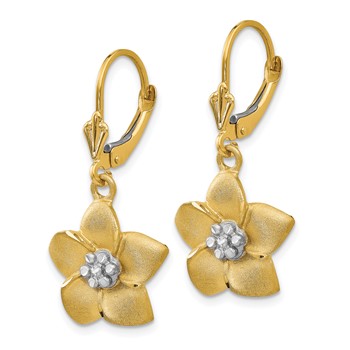 14K and White Rhodium Satin Diamond-cut Large Plumeria Dangle Leverback Earrings — alternate view