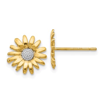 14k and White Rhodium Daisy Post Earrings