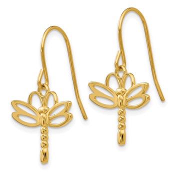 14k Polished Dragonfly Dangle French Hook Earrings — alternate view