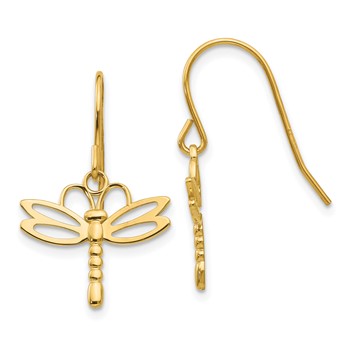 14k Polished Dragonfly Dangle French Hook Earrings