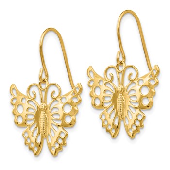 14k Cut-out Butterfly Dangle French Hook Earrings — alternate view