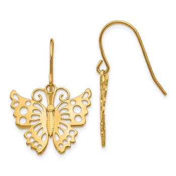 14k Cut-out Butterfly Dangle French Hook Earrings