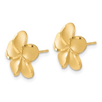 14k Satin Diamond-cut Plumeria Post Earrings — alternate view