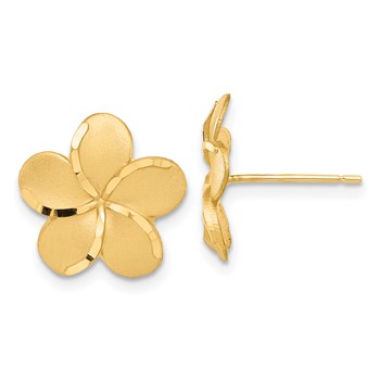 14k Satin Diamond-cut Plumeria Post Earrings