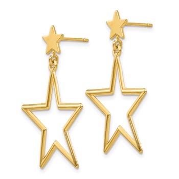 14k Open Star Dangle Post Earrings — alternate view