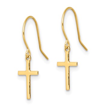 14k Cross Dangle French Hook Earrings — alternate view
