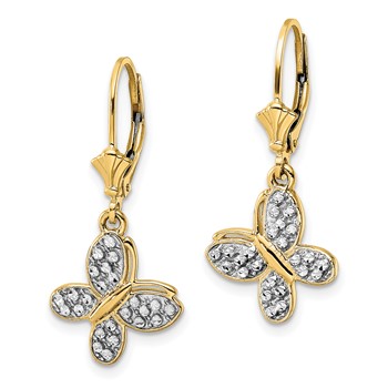 14k and White Rhodium Diamond-cut Fancy Butterfly Dangle Leverback Earrings — alternate view