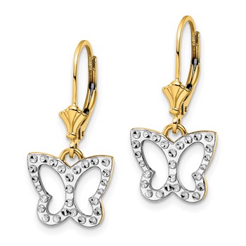 14k and White Rhodium Diamond-cut Butterfly Dangle Leverback Earrings — alternate view