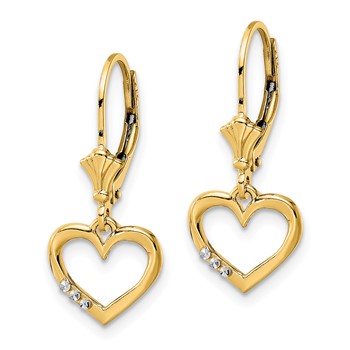 14k and White Rhodium Diamond-cut Open Heart Leverback Earrings — alternate view