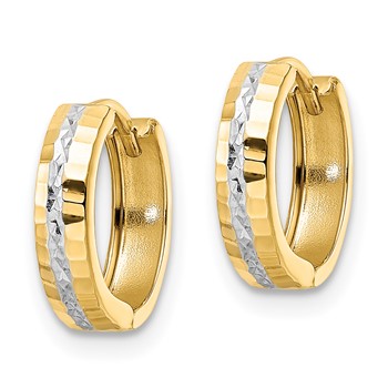 14k w/Rhodium Diamond-cut 3x12mm Hinged Hoop Earrings — alternate view