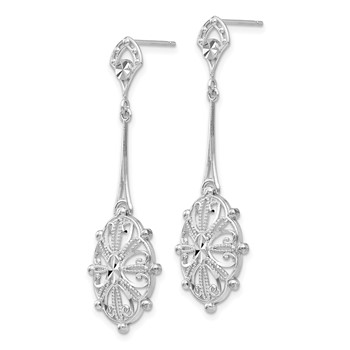 14k White Gold Diamond-cut Filigree Medallion Dangle Post Earrings — alternate view