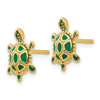 14k Green Enameled Turtle Post Earrings — alternate view