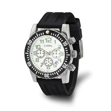 Ladies Chisel Stainless Steel Rose IP White Leather Strap Wrist Watch 7.25\
