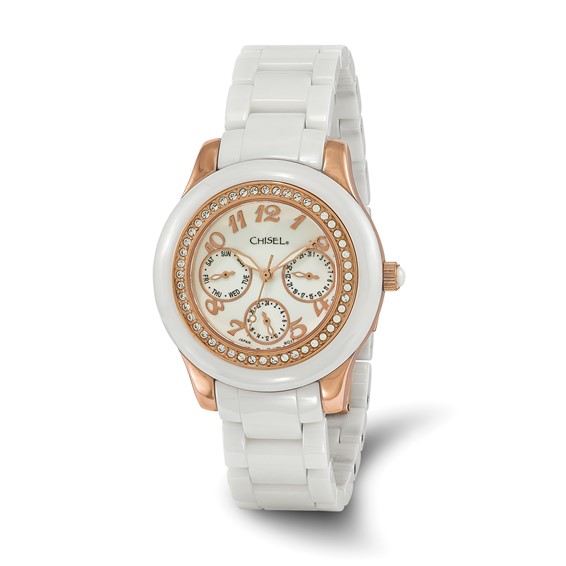 Chisel Ladies White Dial Rose-plated White Ceramic Watch  display picture 1