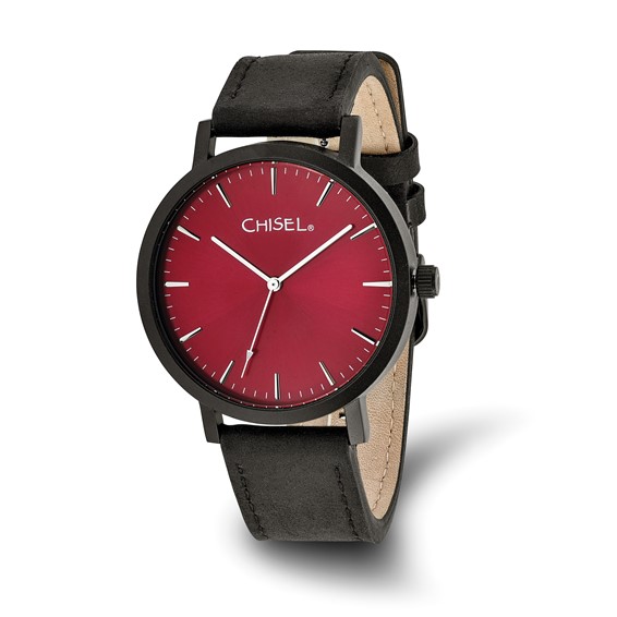 Chisel Unisex Red Dial Black Leather Watch - Chisel display picture 1
