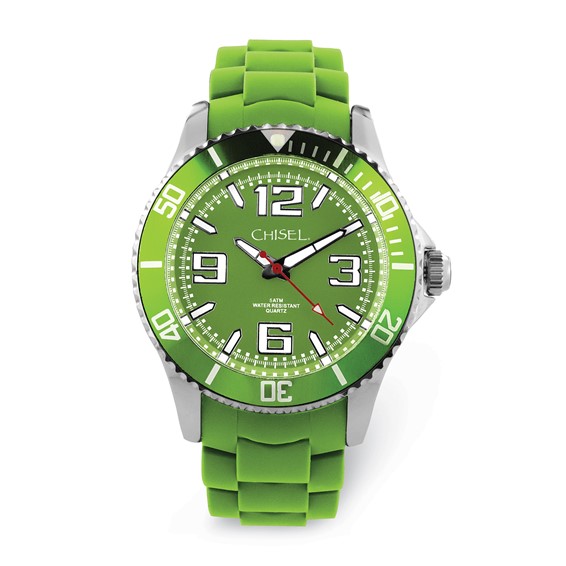 Mens Chisel 44mm Green Silicone Strap Watch - Quality Gold