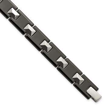 Chisel Tungsten and Black Ceramic Polished 8.5 inch Bracelet