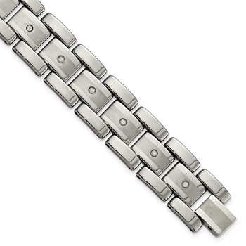 Chisel Tungsten Brushed and Polished with 1/3 carat Diamonds 8.5 inch Bracelet