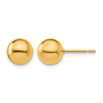Leslie's Sterling Silver Gold-plated 8mm Polished Ball Post Earrings