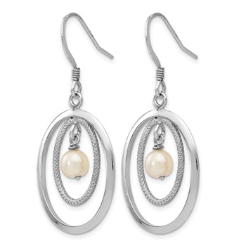 Leslie's Sterling Silver Rhodium-plated FW Cultured Pearl Dangle Earrings — alternate view