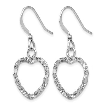 Leslie's Sterling Silver RH-pltd  Textured Heart Shepherd Hook Earrings — alternate view