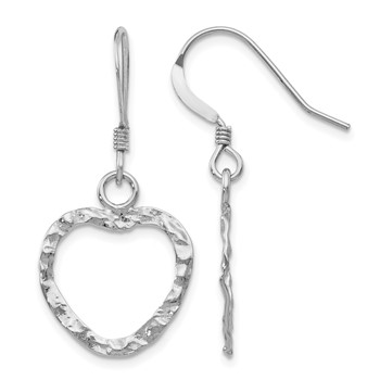 Leslie's Sterling Silver RH-pltd  Textured Heart Shepherd Hook Earrings