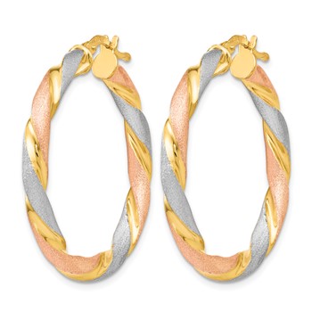 Leslie's Sterling Silver Tri-color Twisted Hinged Hoop Earrings — alternate view