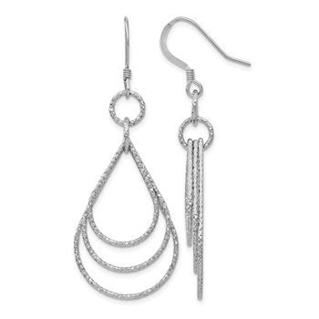 Leslie's Sterling Silver Rhod-pltd  Textured Shepherd Hook Dangle Earrings