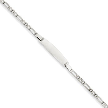 14k White Gold 7in Solid Polished Figaro Link ID Bracelet