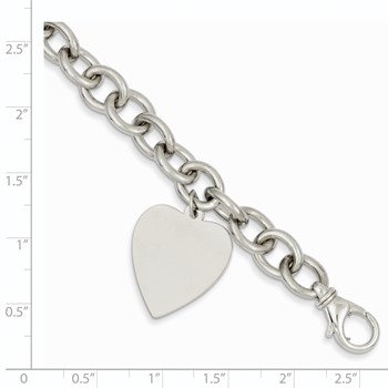 14k White Gold 8.5in Polished Engravable Link with Heart Charm Bracelet — alternate view