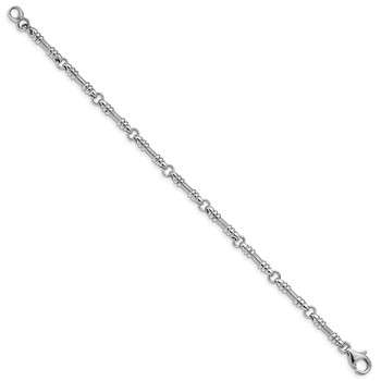 14K White Gold 7 inch 3.5mm Hand Polished and Textured Fancy Link with Fancy Lobster Clasp Bracelet — alternate view