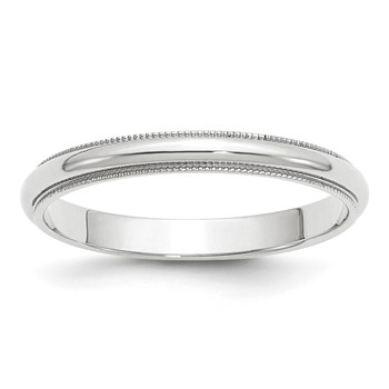 14k White Gold 3mm Milgrain Half Round Wedding Band Size 10