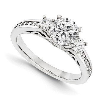 14KW AA Diamond Semi-mount 3-Stone Engagement Ring