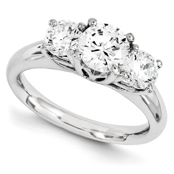 14k White Gold Round Moissanite 3 Stone Ring