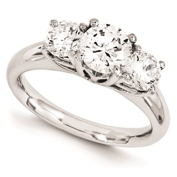 14k White Gold Round Forever Brilliant 3 Stone Ring