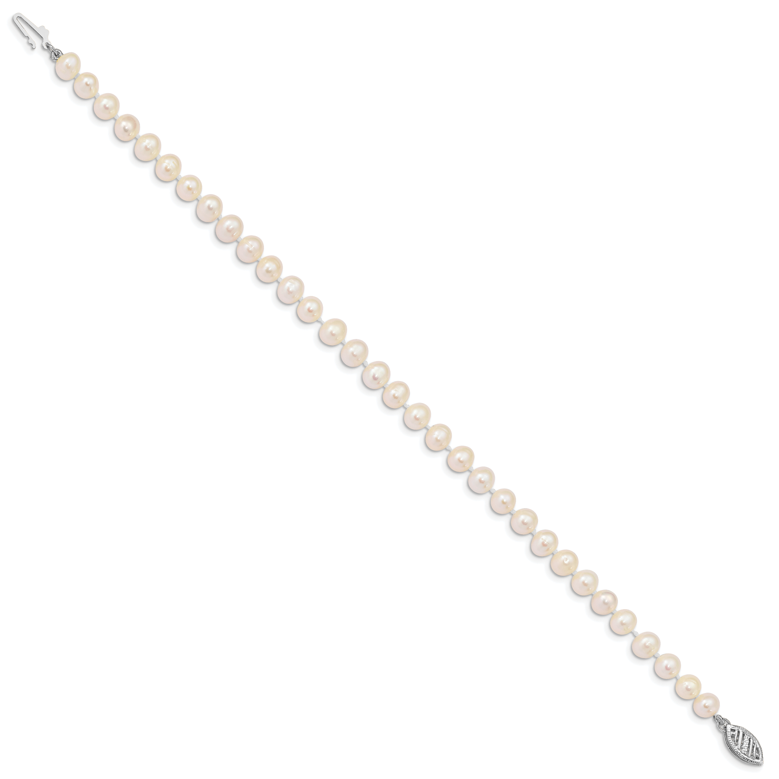 Pearl 5-6mm Near Round Freshwater Cultured 7.5 inch Bracelet Real 14k White Gold detailed image 2