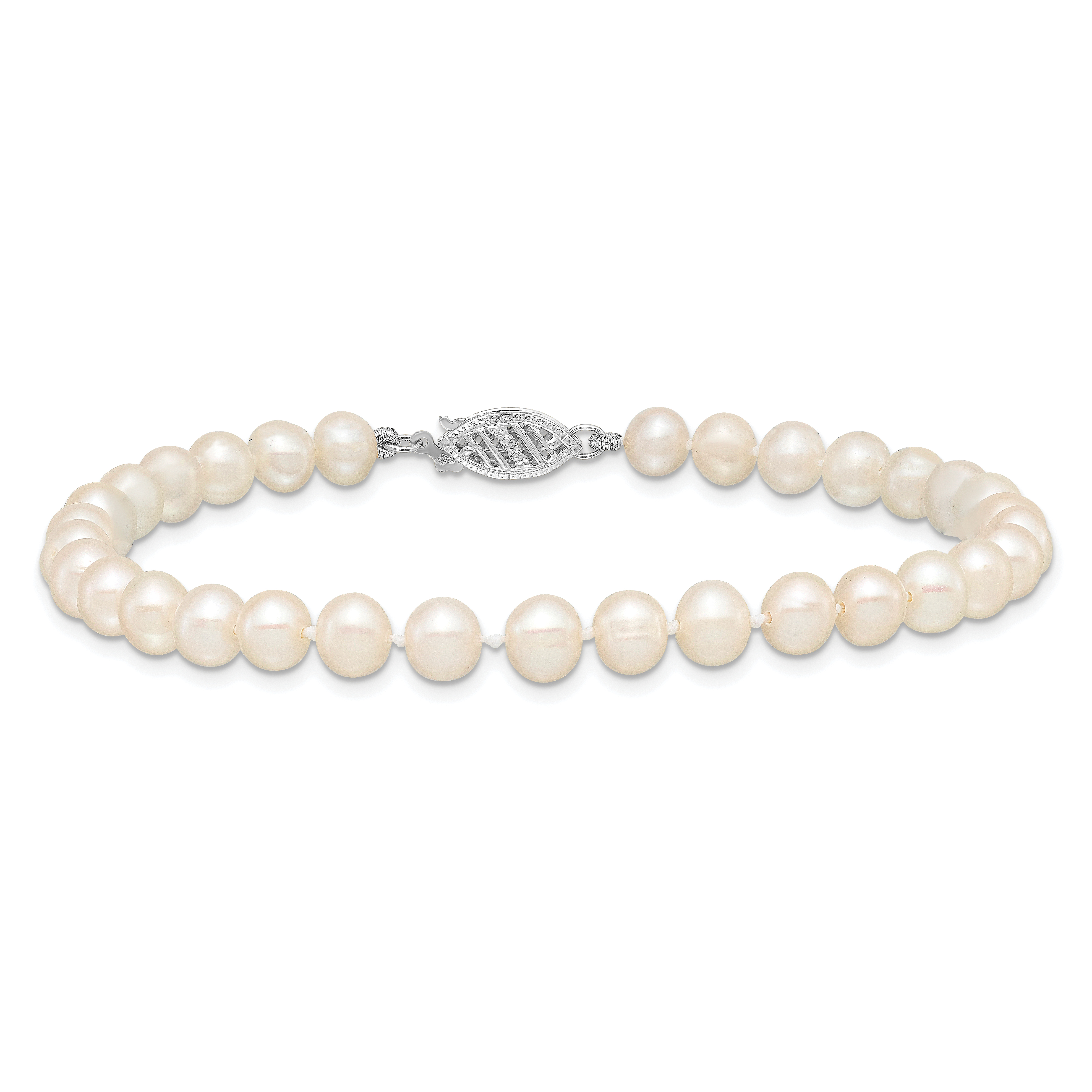 Pearl 5-6mm Near Round Freshwater Cultured 7.5 inch Bracelet Real 14k White Gold detailed image 3